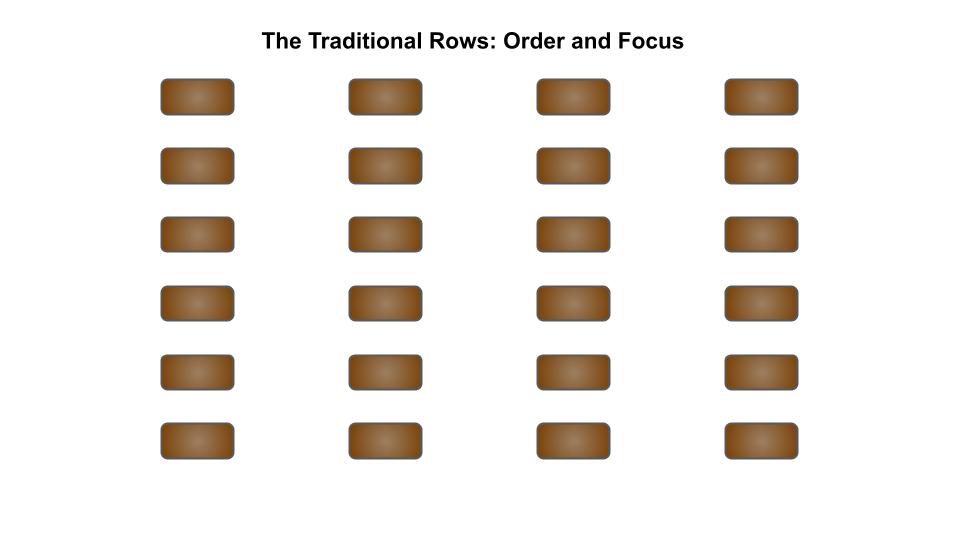 Traditional Seating: Classroom rows provide order and focus.